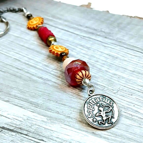 Sagittarius Beaded Key Chain, Zodiac Gemstone Crystal Bohemian - Picture 3 of 4
